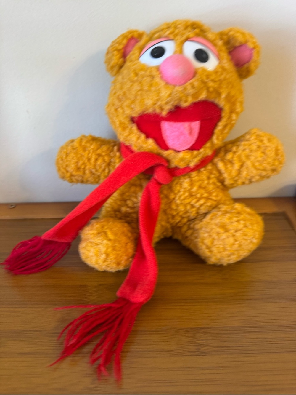 Plush Teddy with Red Scarf  Fuzzy Bear vintage 1987 stuffy muppets retro kids